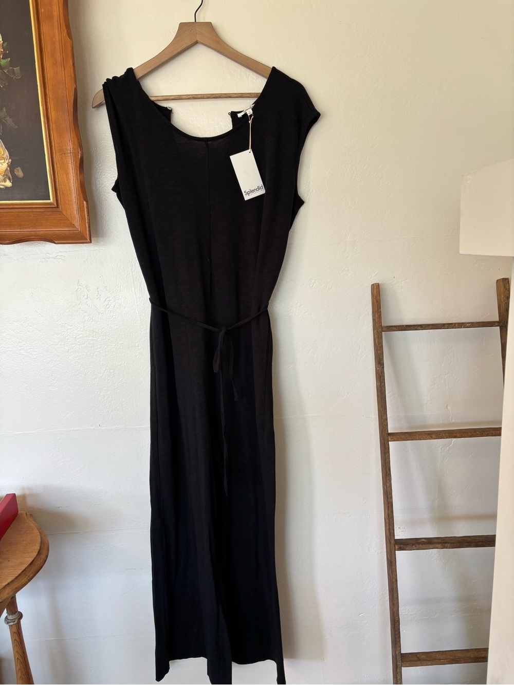 Splendid Black Sleeveless Belted Maxi Romper
